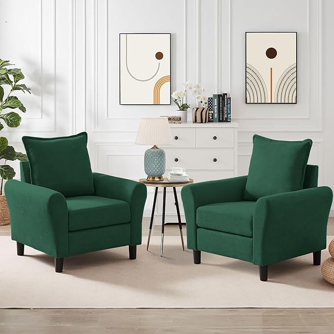 Mid-Century Accent Chairs Set of 2, Modern Linen Fabric Armchair