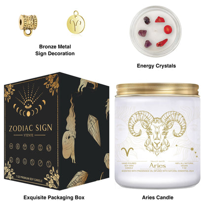 YTENTE Aries Zodiac Sign Candles Gift, Zodiac Birthday Crystals Candles Jar, Astrology Lavender Scented Soy Stones Candles Best Friends Gifts for Women Men Sister Brother Funny Birthday Gift…