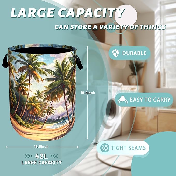 Retro Hawaii Palm Tree Laundry Basket Summer Beach Foldable Funny Laundry
