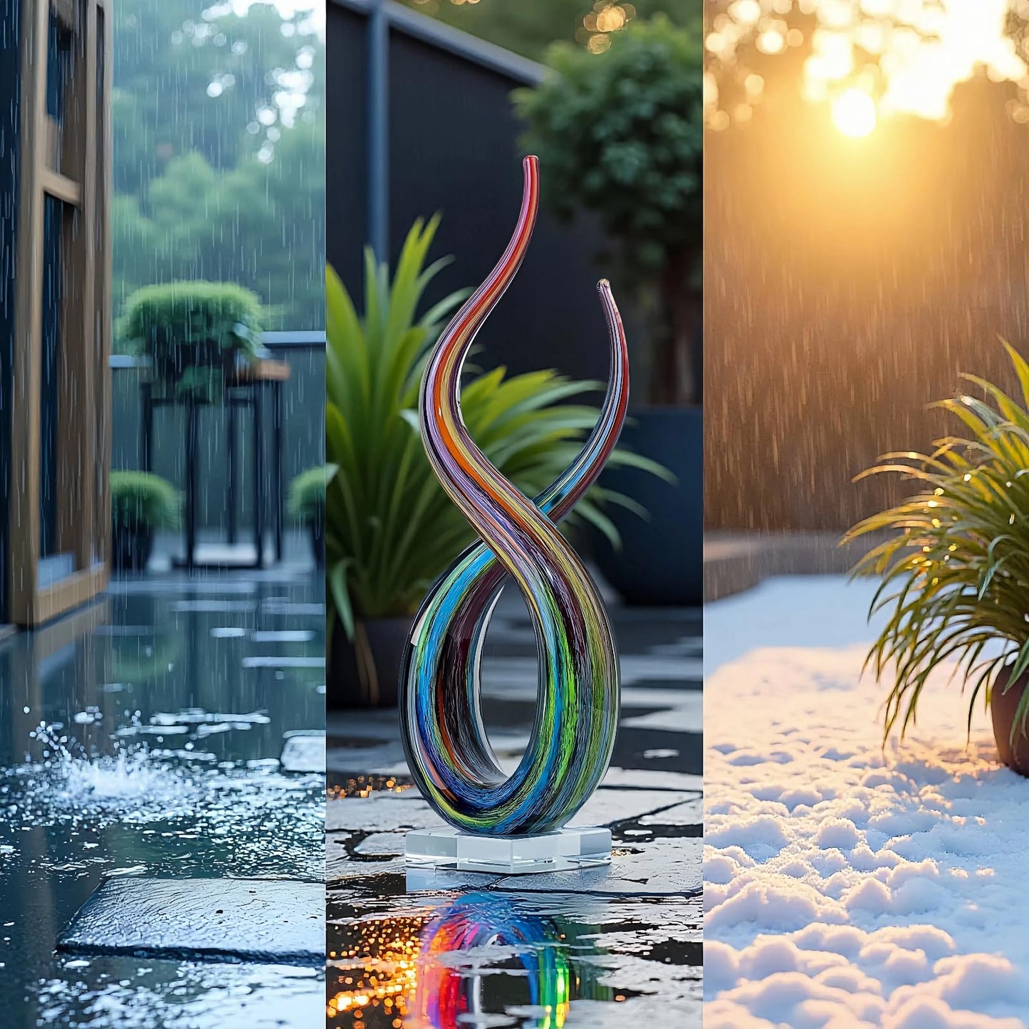 LLAVVD Hand Blown Murano Style Glass Sculpture, 14" Double Spiral Infinity Music Note Figurine Collectible, Modern Abstract Home Decor for Living Room Office Aquarium, Unique Gift for Art Lovers