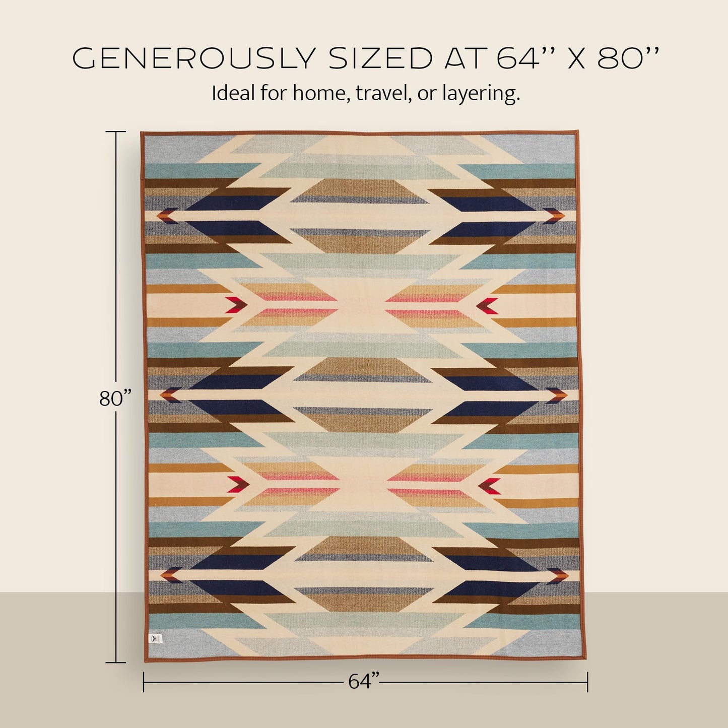 Pendleton Jacquard Unnapped Twin Blanket 64" x 80" - Heirloom Quality Virgin Wool, Reversible, Reinforced Ultrasuede Binding, Made in USA - Oxbow