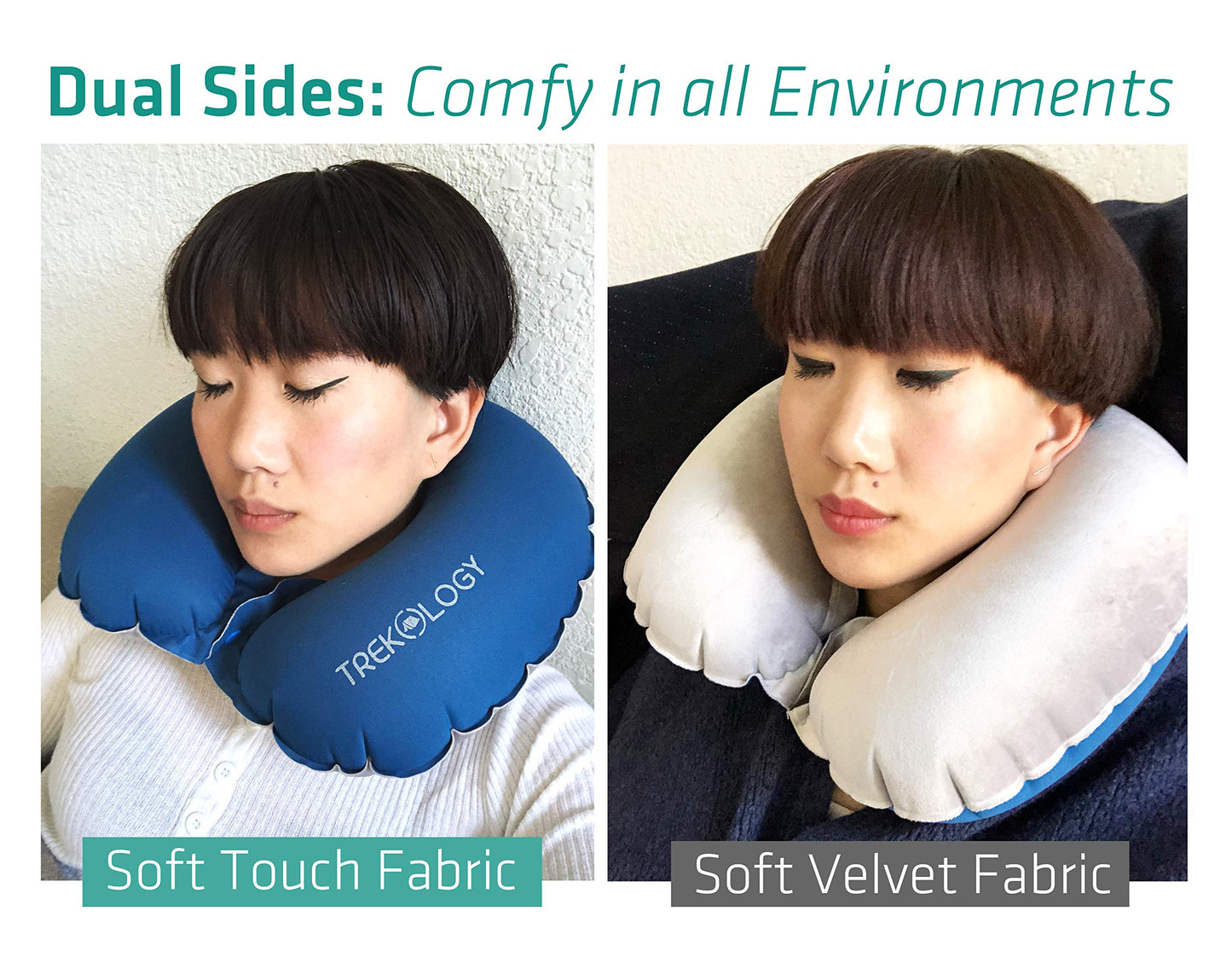 Trekology Inflatable Neck Airplane Travel Pillow for Sleeping, Compact Portable Head and Neck Support Pillows in Flight, Small U Shape Headrest Cushion