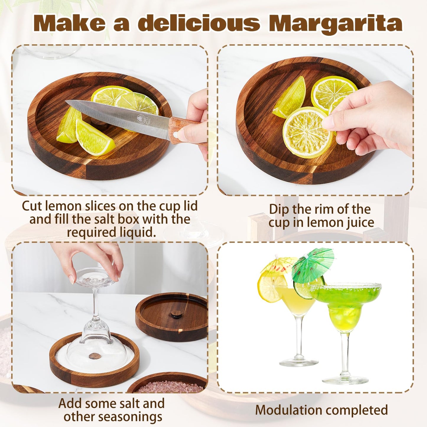 Margarita Salt Rimmer Set, 5-Tier Acacia Salt Rimming for Cocktails, Bartender Accessories & Home Bar Gifts, Complete Margarita Kit for Christmas Valentine's Day Party
