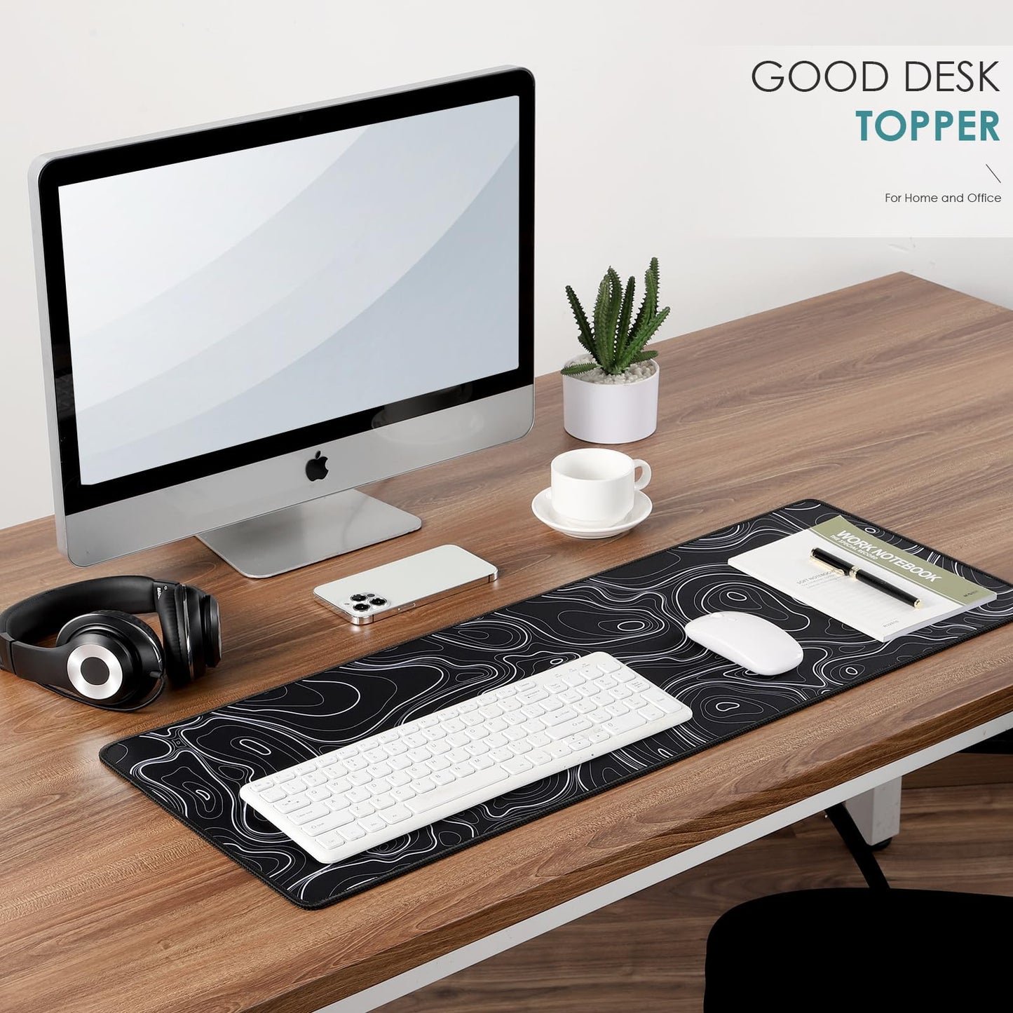 Topographic Map Waterproof Mouse Pad - Extended Contour Mouse Mat for Home and Office, Large Gaming Mousepad Laptop Keyboard Mat with Non-Slip Rubber Base, Stitched Edges (31.50"x11.81"x0.12")