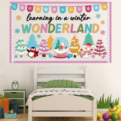 Winter Wonderland Bulletin Board Set Classroom Decorations Christmas Paper Cutouts Learning in The Winter Wonderland Bulletin Board Xmas Tree Snowmen Snowflake Cutout for School Home Decor Supplies