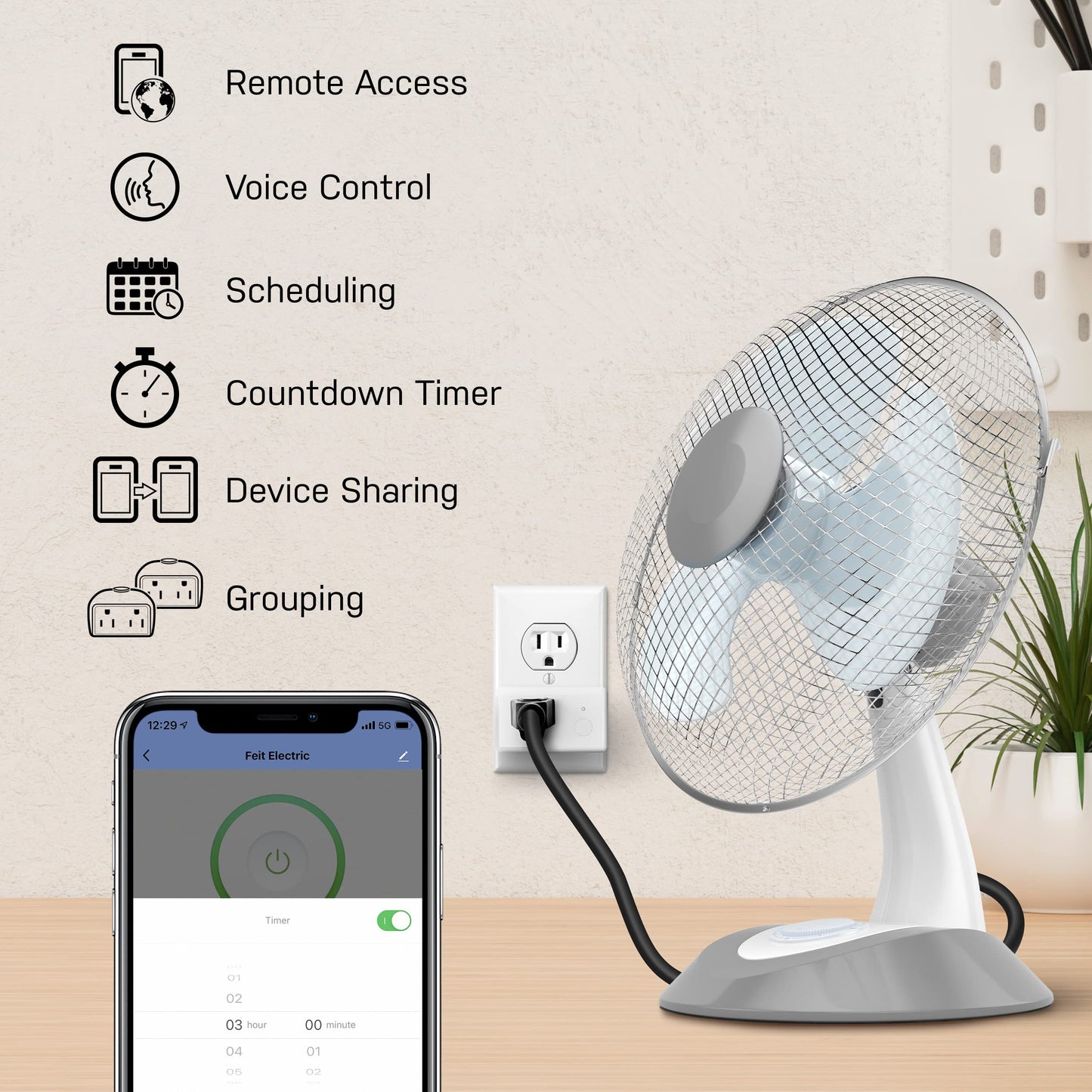 Feit Electric Indoor Smart WiFi Plug Works with Alexa and Google Home, No hub Required, 2.4 Ghz Network Only, Remote Control from Anywhere 15 Amp Smart Outlet Plug, Indoor, White with Night Light