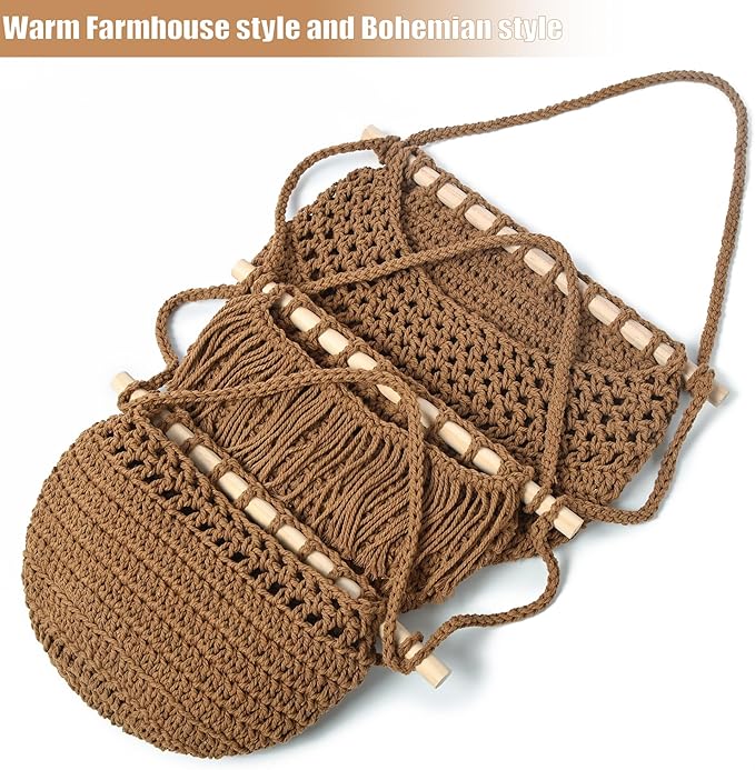 3 Tier Hanging Fruit Baskets for Kitchen, Boho Cotton Rope Handwoven Vegetable