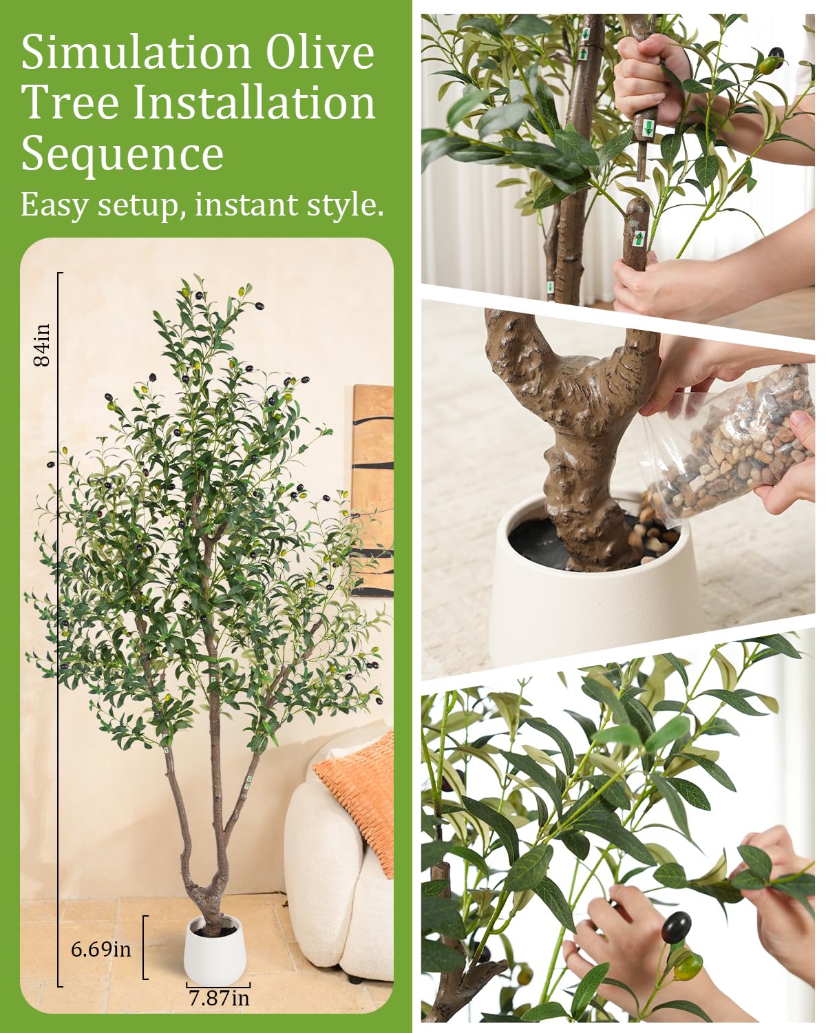 Sillaff Olive Tree 7FT Fake Tree Large Artificial Tree Indoor Faux Plants with Pot, Nearly Natural Olive Branches and Fruits for Living Room Home Office Decorations