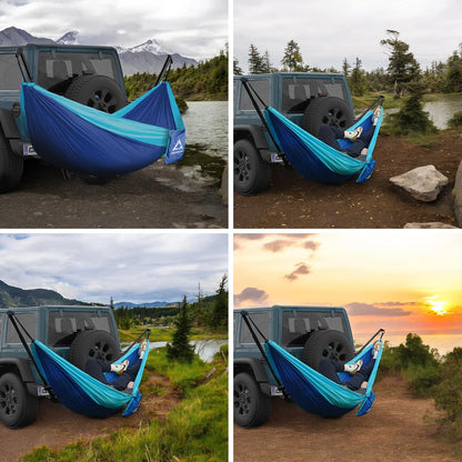CROSSHIP Hitch Mount Hammock Stand - Includes Parachute Nylon Hammock & Storage Bag - for 2'' Receiver, Fits Class III & IV Heavy Duty Trucks, for Camping, Outdoor, Travel (350lbs Weight Capacity)