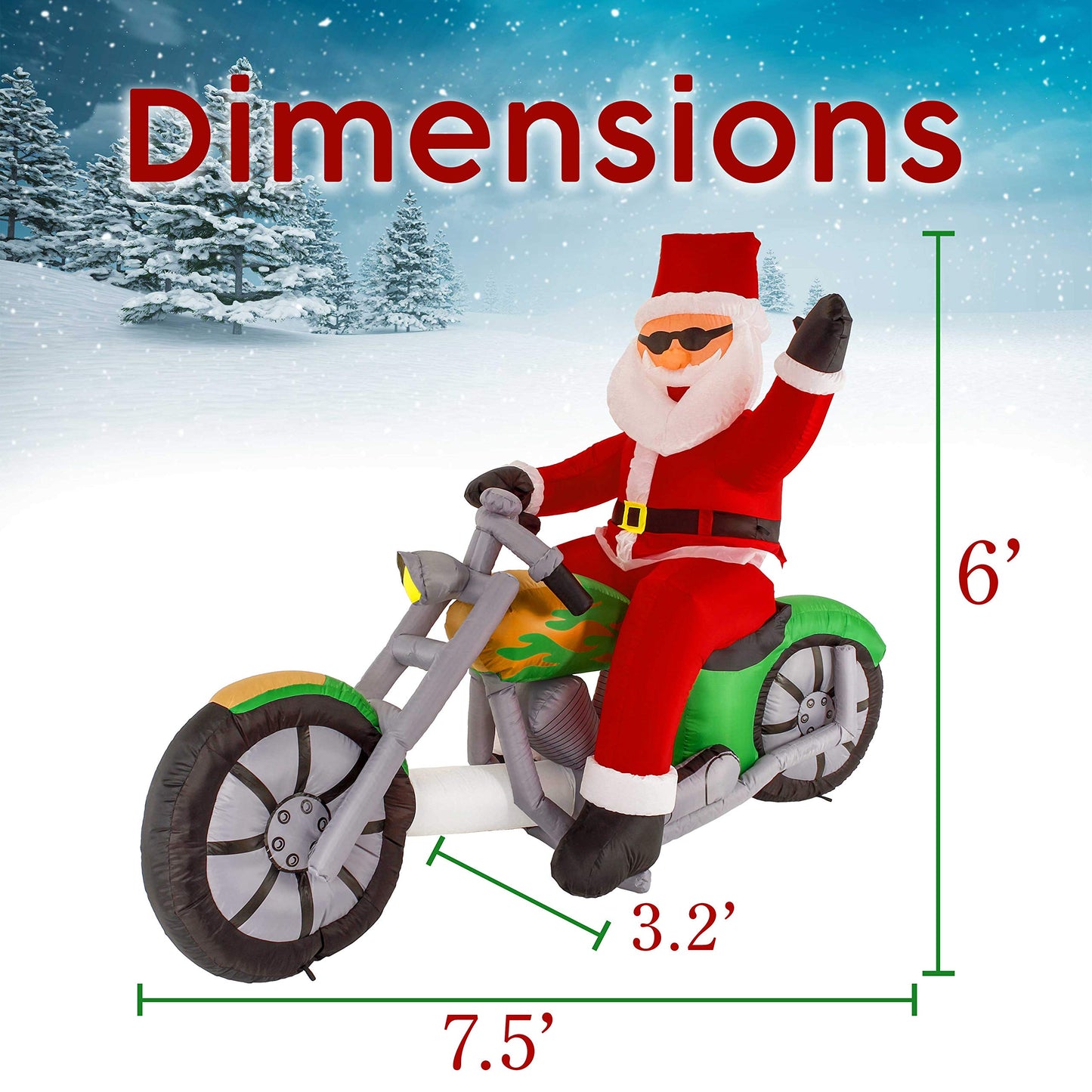 Christmas Masters 7.5 FT Long Inflatable Santa Claus Riding a Motorcycle with Hand Up Waving Hello LED Lights Indoor Outdoor Yard Lawn Decoration Cute Funny Chopper Xmas Holiday Party Blow Up Display