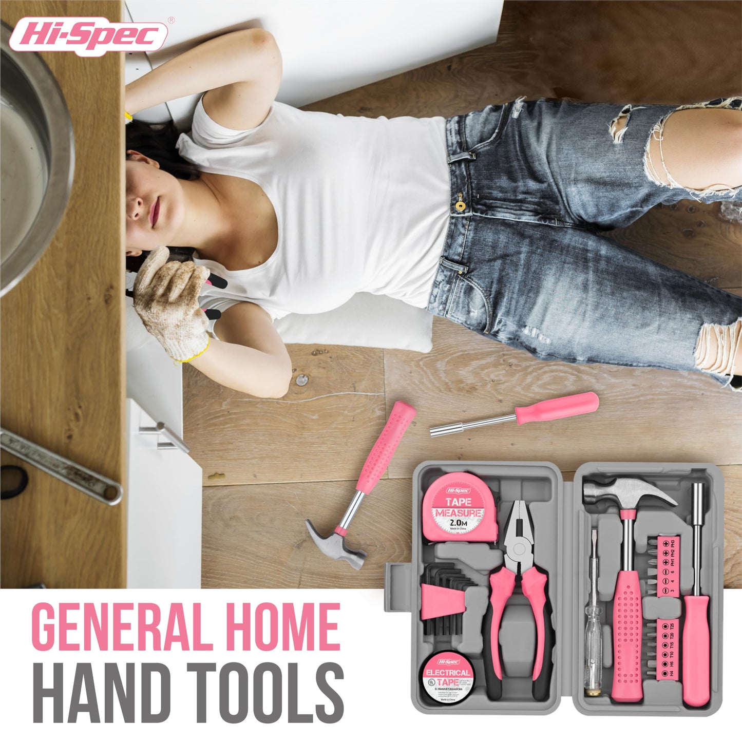 Hi-Spec 24pc Pink Tool Kit for Women – Mini DIY Household Set with Starter Basic Hand Tools for Home & Office, Compact Toolbox for Ladies DIY Projects and Everyday Use
