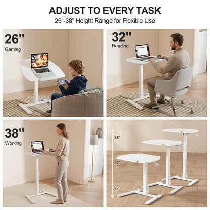 ROMOON Folding Small Standing Desk with Wheels, No-Assembly Portable Sit-Stand Laptop Cart, Adjustable Height Rolling Space Saving Workstation for Home Office, Small Space (White)