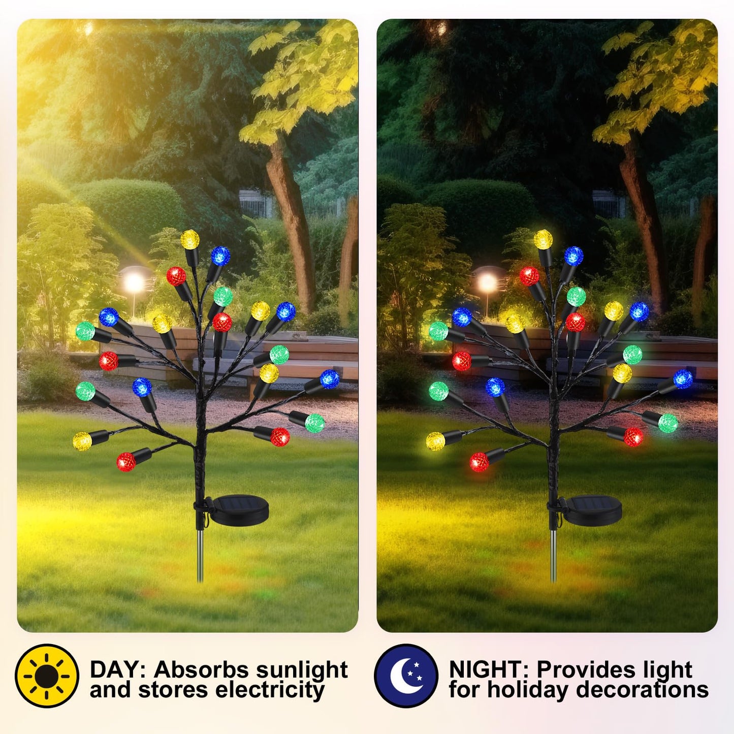 Glooglitter 2 Pcs 40 LED Christmas Solar Pathway Lights Outdoor Decoration 28" Christmas Yard Stake Light Waterproof Solar Xmas Decoration 8 Modes Pineapple Ball Tree for Walkway Path Garden Patio