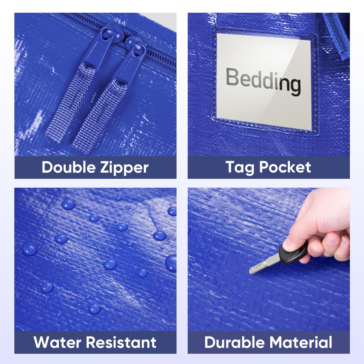 TICONN 4 Pack Extra Large Moving Bags Heavy Duty with Zippers & Carrying Handles, Durable Storage Bags Moving Boxes for Closet Organizers and Storage (4 Pack, Blue)
