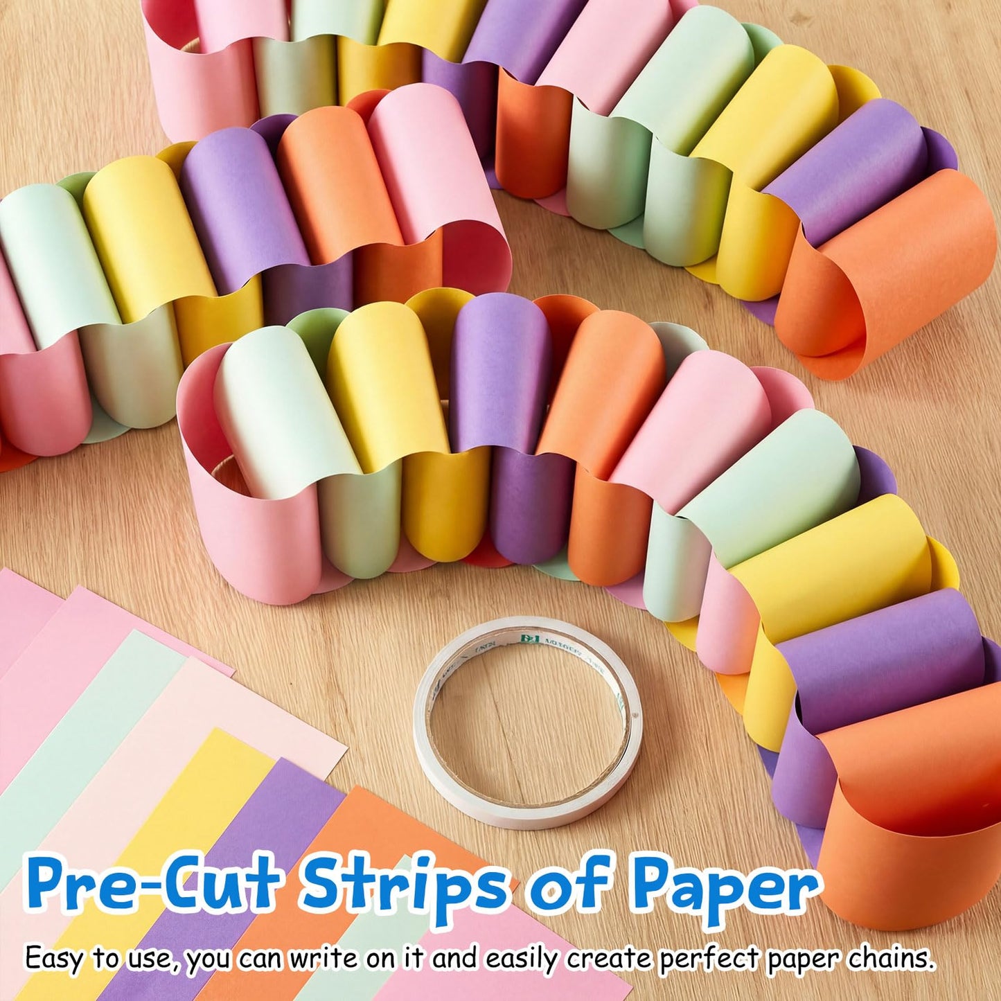 Maitys 500 Sheets Paper Chain Strips and Mirror Star Garland 13 Feet Paper Crafts Banner with Double Sided Tape for Crafting Birthday Wedding Festival Theme Party Decor (Groovy,0.79 x 8.27 Inches)