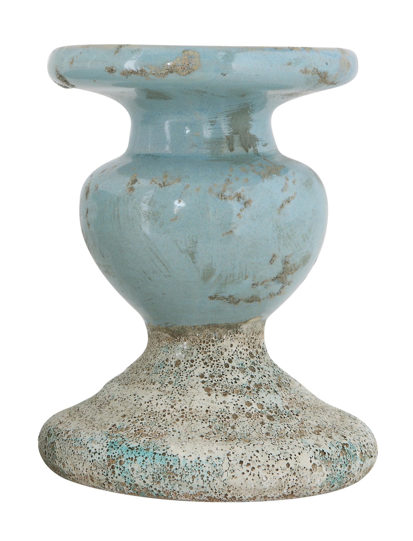 Creative Co-Op Large Distressed Blue Terracotta Pillar Candle Holder