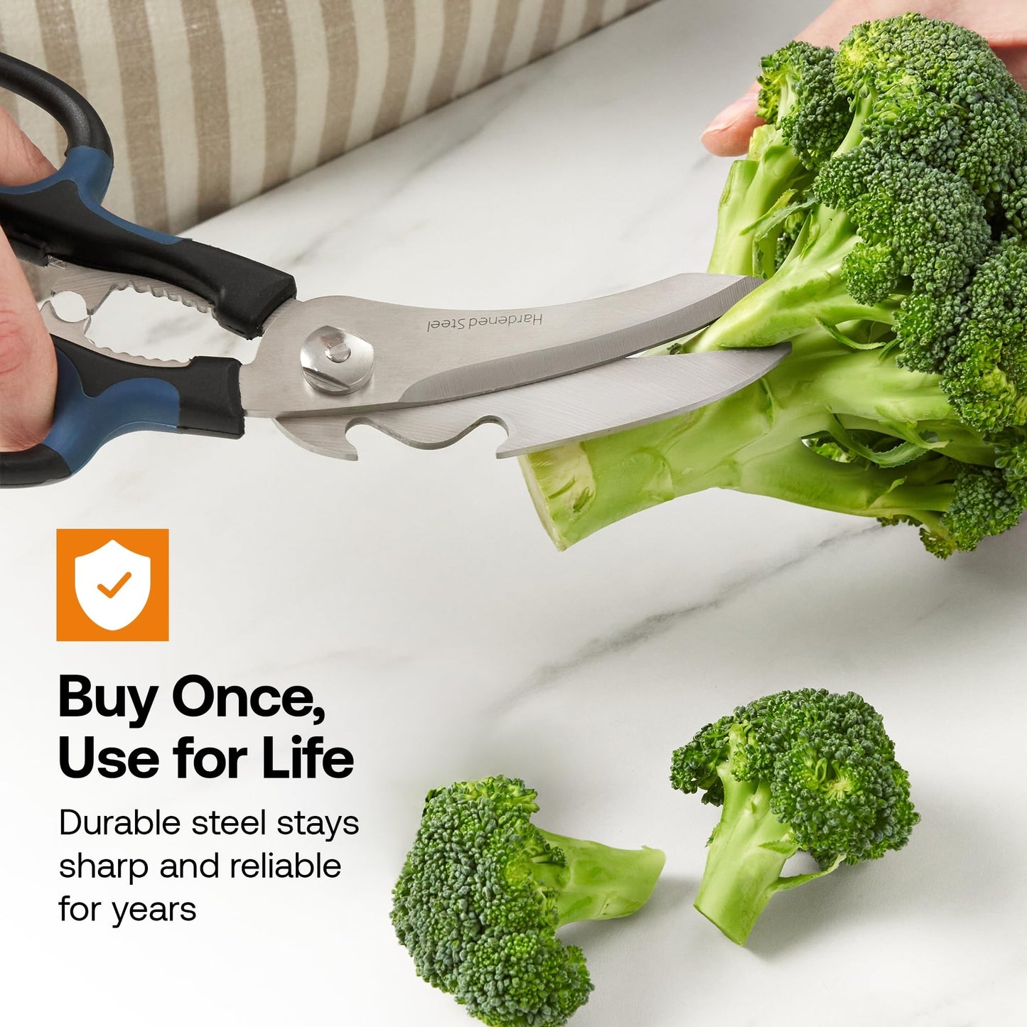 AnySharp 5-in-1 Multi-Function Kitchen Shears - Kitchen Scissors Heavy Duty with Hardened Steel Blades - Cut Chicken Bones and Thick Fabrics - Grip for Both Left and Right Handed - Dishwasher Safe