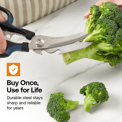 AnySharp 5-in-1 Multi-Function Kitchen Shears - Kitchen Scissors Heavy Duty with Hardened Steel Blades - Cut Chicken Bones and Thick Fabrics - Grip for Both Left and Right Handed - Dishwasher Safe