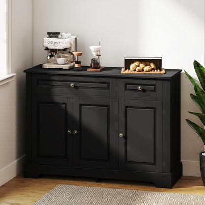 HOMCOM Sideboard Buffet Cabinet, Modern Buffet Cabinet with Storage and 2 Drawers, Coffee Bar Station with Adjustable Shelves for Kitchen, Entryway, Black