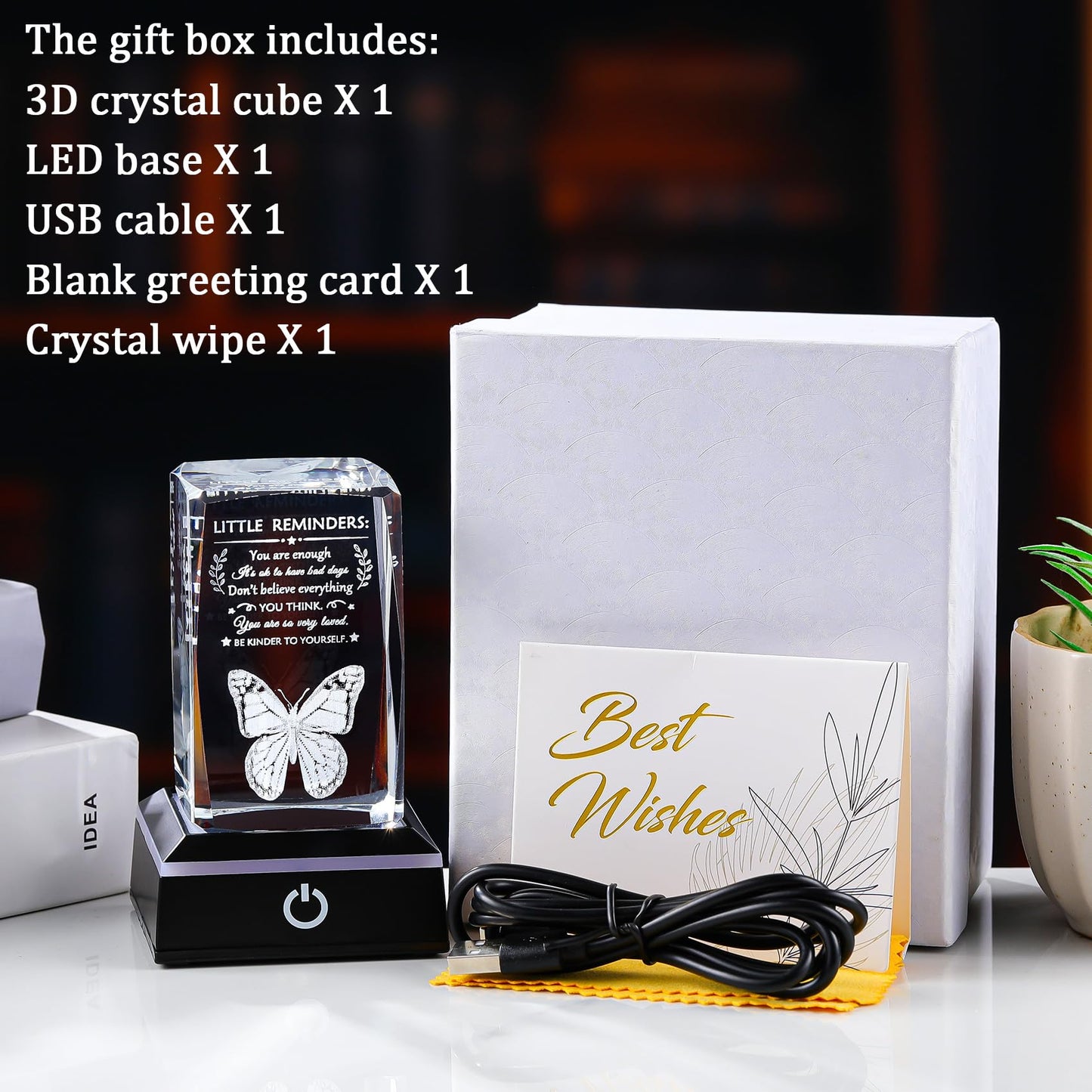 Movdyka Inspirational Gifts 3D Crystal Decor with LED Light Base - Laser Engraved You are Enough, Home/Desk/Room Decor for Teen Girls, Thoughtful Holiday/Thanksgiving/Graduation Gifts for Women Men