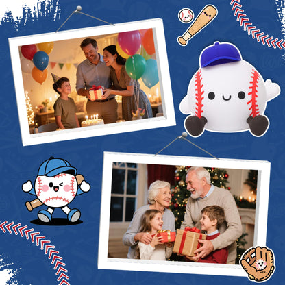 Okayera Baseball Night Light, Sports Baseballs Gifts for Baseball Fan, Soft Silicone Rechargeable LED Touch Lamp, Nursery Bedroom Bedside Decor for Boys Baby Kids Teen Sport Lover Xmas Birthday Gifts