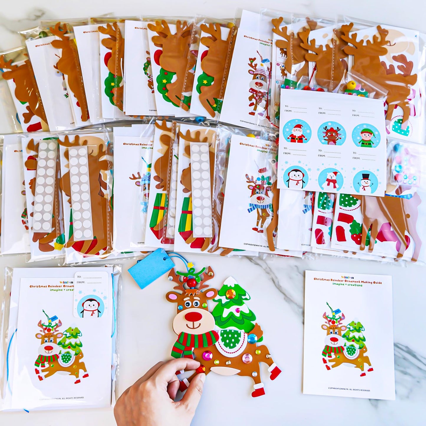 Winlyn 24 Sets Christmas Craft Kits Winter Crafts DIY Xmas Reindeer Ornaments Decorations Festive Foam Stickers Christmas Arts and Crafts for Kids Holiday Home Classroom Art Activities Party Favors