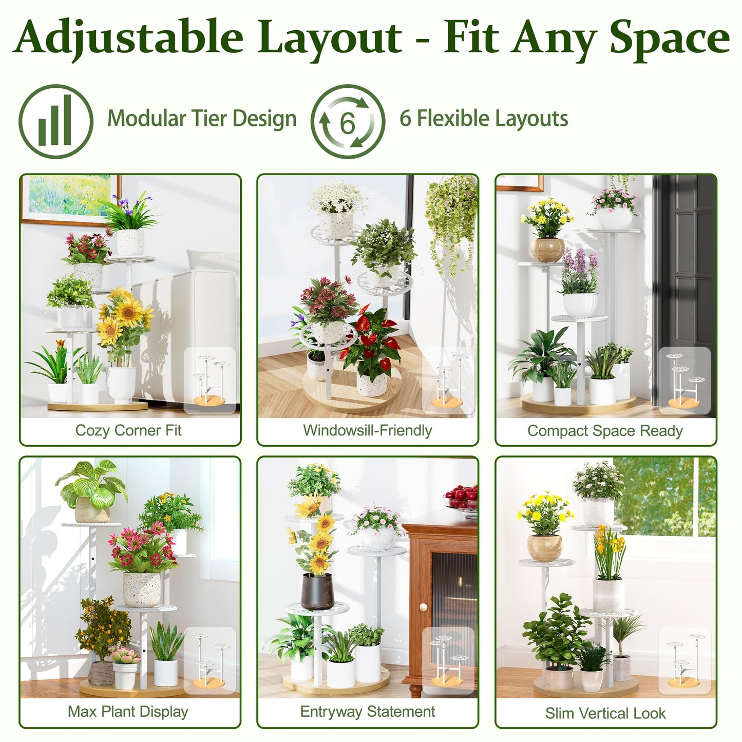 NQW 3 Tier Plant Stand Indoor Outdoor, Tall Metal Wood Shelf Corner Flower Pot Tiered Flower Pot Stands for Patio Garden Balcony Living Room Bedroom