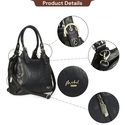Mabel London Womens Multiple Compartments Handbag - Medium Size Bag with a Long Shoulder Strap - AMELIA (Black)