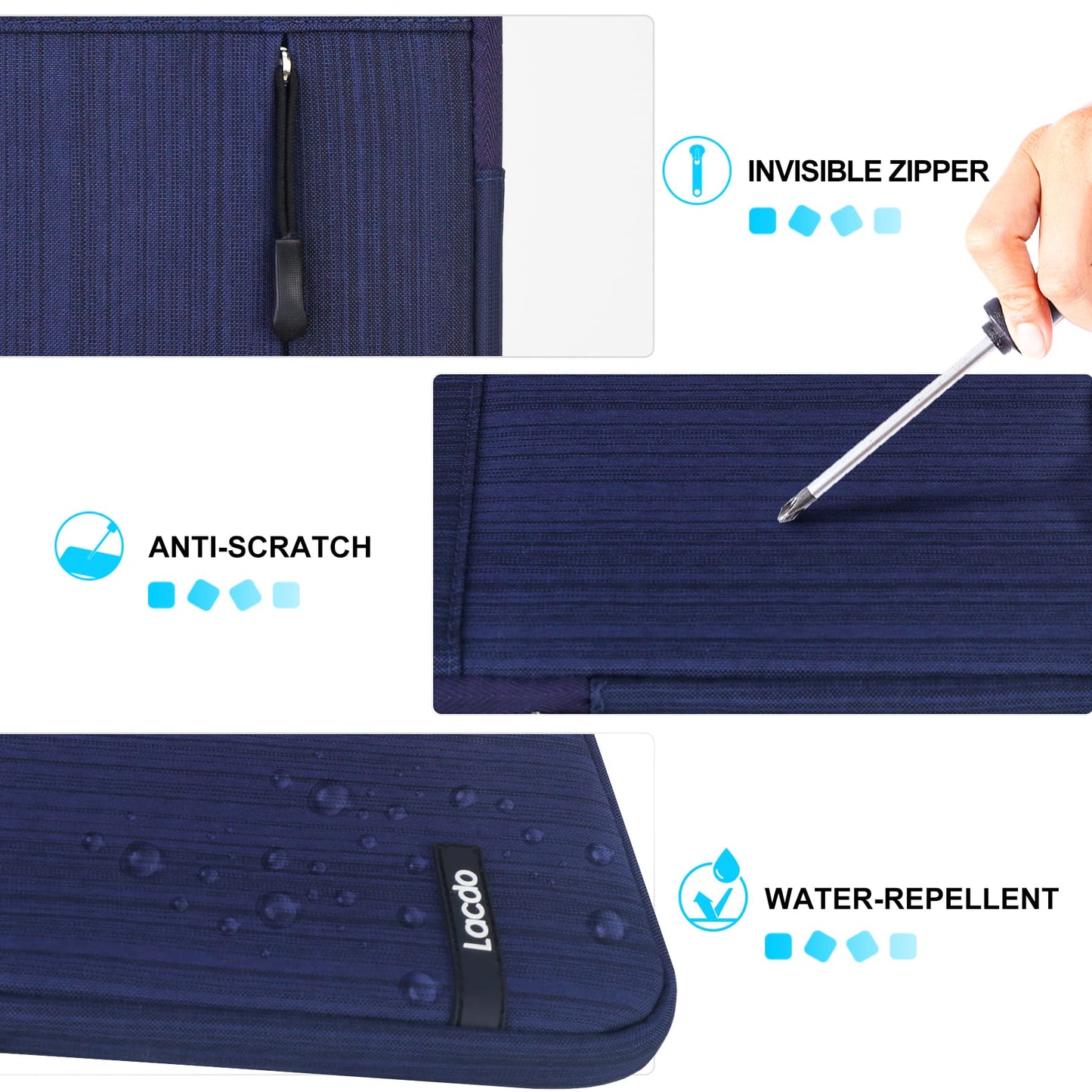 Lacdo Tablet Sleeve Case for 11 inch iPad A16, 11 inch iPad Air M3 M2, 11" iPad Pro M4, 10.9" iPad, 10.2" ipad, 10.9" iPad Air, 10.5" iPad Pro, 9.7" ipad, 11" Galaxy Tab A9+ Protective Bag,Blue