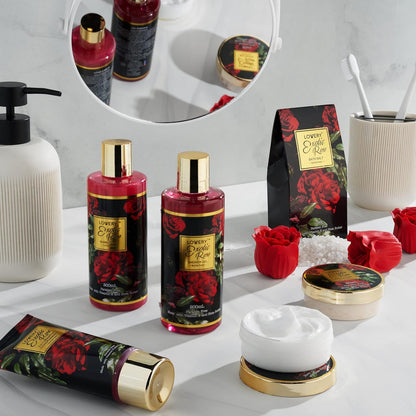 Valentine's Day Gift Basket for Her - Exotic Rose & Spa Bath & Body Set for Women, Anniversary & Birthday Gift with Body Scrub, Bubble Bath, Lotion & More