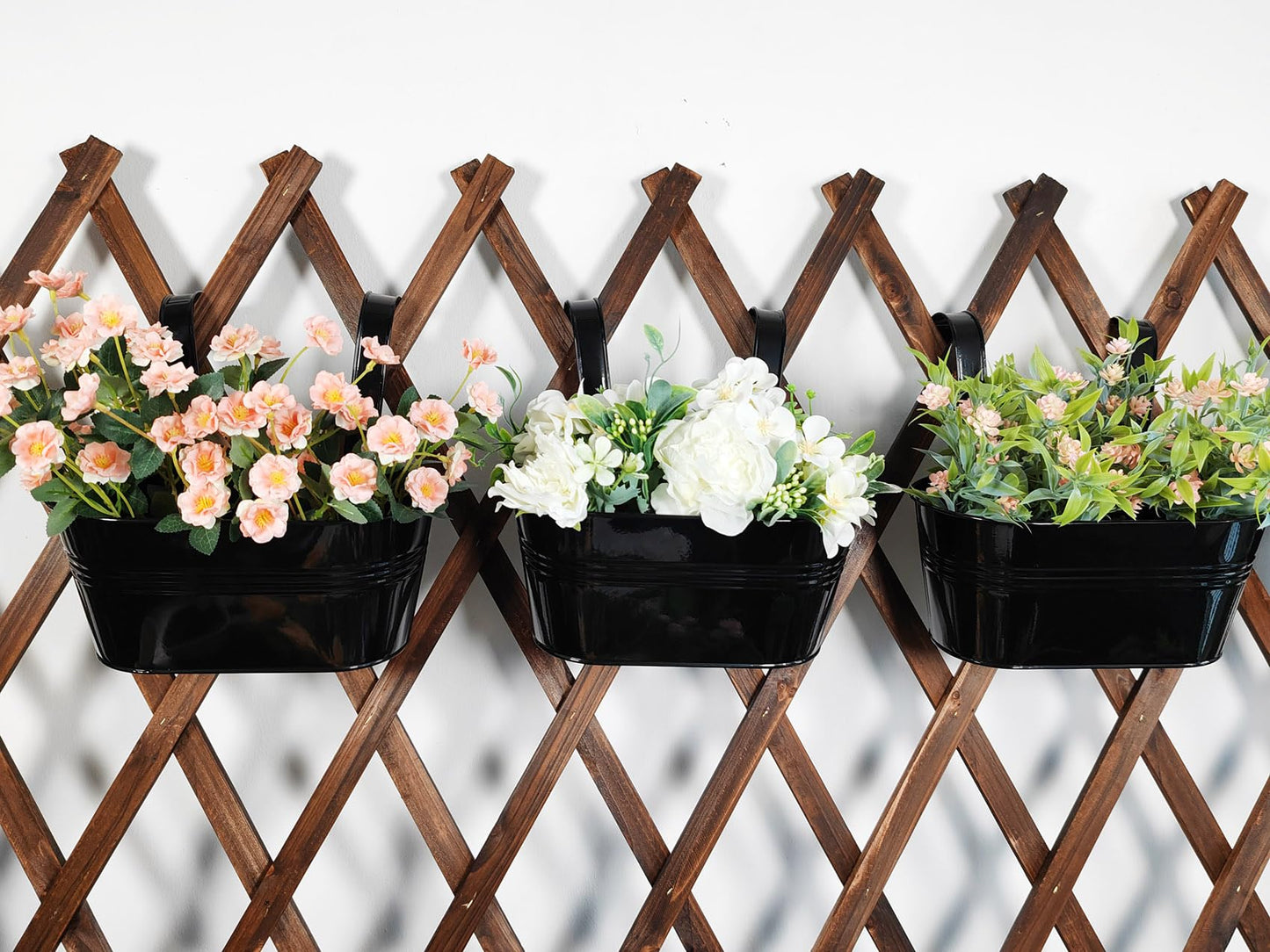 Joyfernal 12" Balcony Railing Planters, Outdoor Hanging Planter for Fence, Stylish Metal Porch Deck Flower Pot for Herbs & Succulents (Black, Pack of 6)