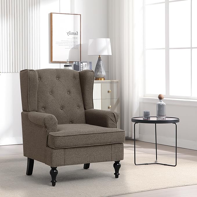 Accent Chair Set of 2, Mid Century Modern Fabric Wingback Chair, Upholstered