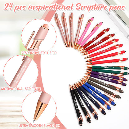 Estune 72 Pcs Christian Bible Gifts Set Bulk Religious Scripture Notebooks Scripture Quote Inspirational Ballpoint Pens Verse Keychain Christmas Inspirational Bible Gifts for Office (Religion)