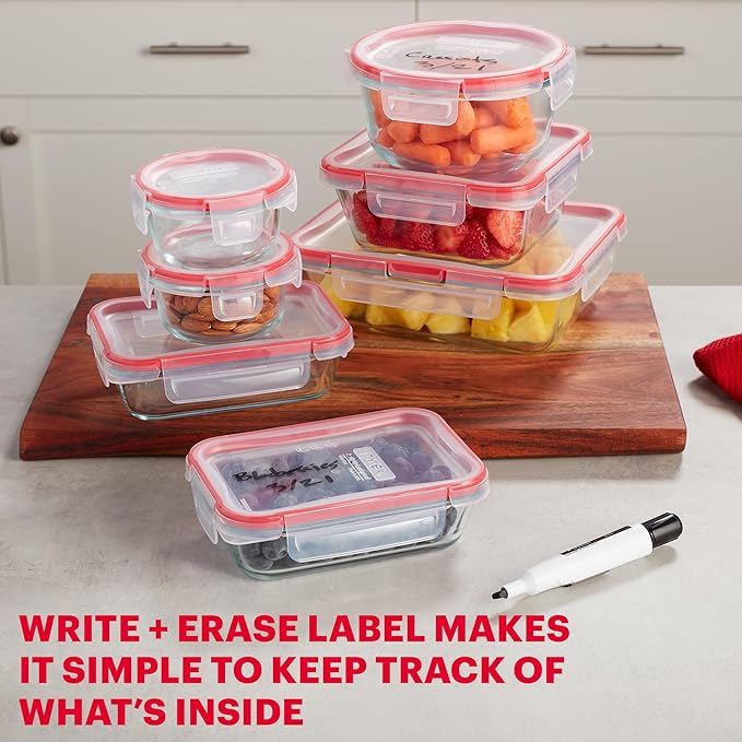 Pyrex Freshlock Glass Food Storage Containers Set, Airtight & Leakproof Plastic