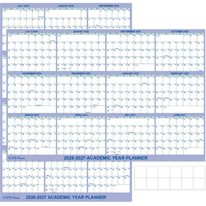 32" x 48" Academic Wall Calendar 2026-2027, July 2026 - June 2027 Folded Wet & Dry Erase, Large Wall Calendar 12 Month, Vertical/Horizontal Reversible, School Yearly Wall Planner with Julian Dates