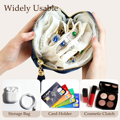 Travel Jewelry Case, Portable Jewelry Box with Organizer Pouches, Tassel Zipper, Small Storage Bag for Necklaces, Bracelets, Rings, Earrings and Gemstones, Valentines Gift for Women（Sapphire Blue）