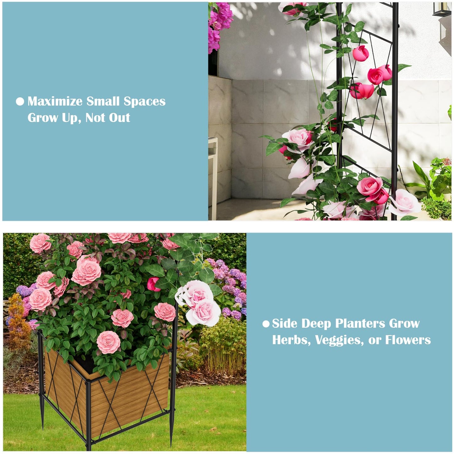Heavy Duty Garden Arch Trellis for Climbing Plants Outdoor, Metal Garden Arbors Archway Arched Trellis with Planter Boxes, Wedding Arches for Ceremony Arch Backdrop Stands for Party Decorations, Black