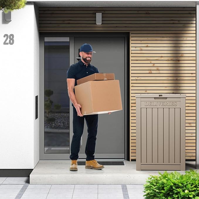 55 Gallon Package Delivery Box for Outside,Weather Resistant UV Protection Resin Outdoor Storage Parcel Box for Porches, Front Door,Balconies,Garages