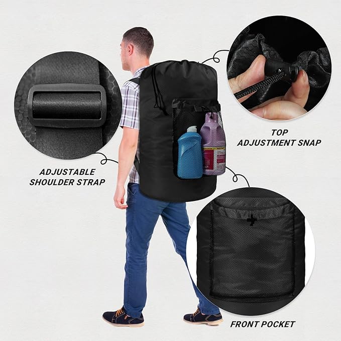 Laundry Bag with Shoulder Straps and Mesh Pocket Laundry Backpack Large
