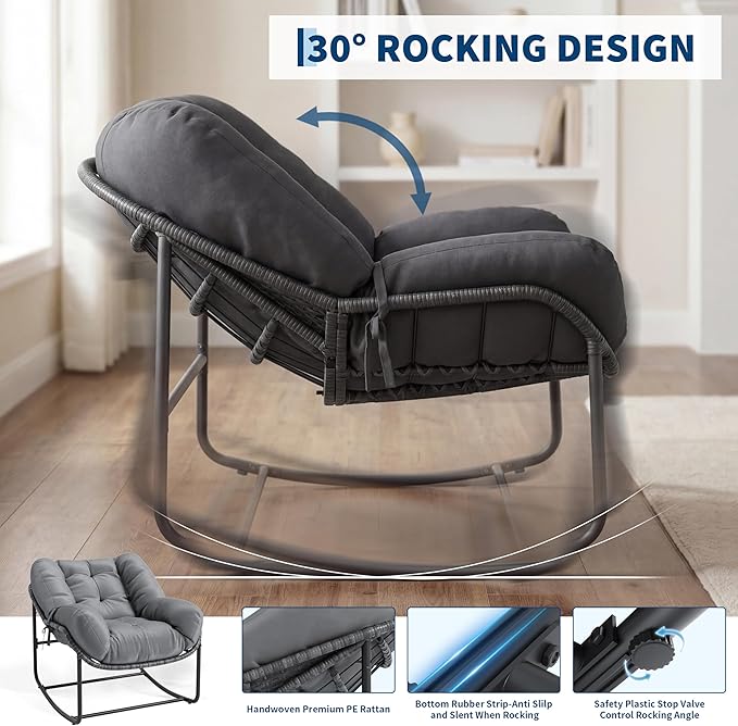 GarveeLife Outdoor Lazy Rocking Chair, Single Metal Rocker