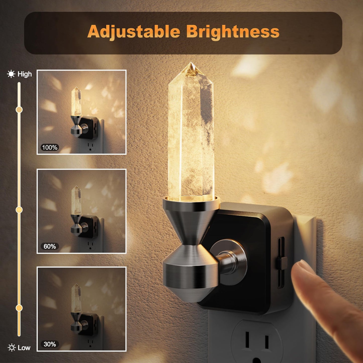 JandCase Healing Crystals LED Night Light Plug into Wall, 2 Pack Dimmable Night Lights witih Clear Quartz Tower, Dusk to Dawn Sensor Nightlights for Meditation Living Room Bedroom Home Decor