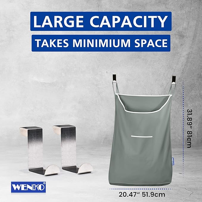 WENKO Laundry Hamper Bag Hanging, Over The Door Basket