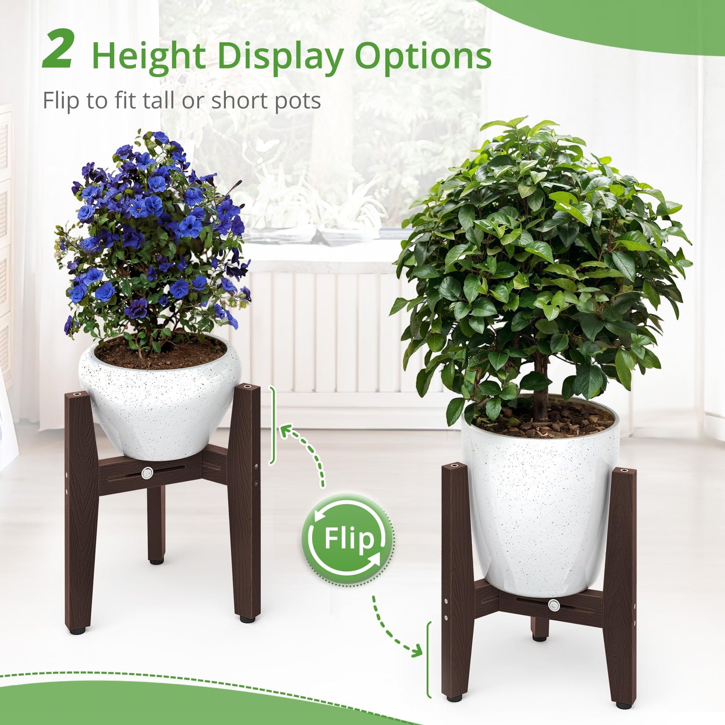 LUE BONA HDPS Plant Stand Indoor Outdoor, Adjustable Mid Century Modern Stand for Plants 8-12 Inch Pots, Coffee Brown