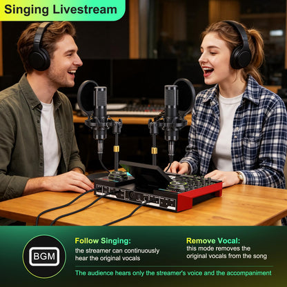 tenlamp G10 Dual Microphone Podcast Equipment Bundle with Live Sound Board Audio Mixer - Two Condenser Mics, Voice Changer, Noise Reduction, for PC/Phone Streaming, Gaming, Singing, Podcast