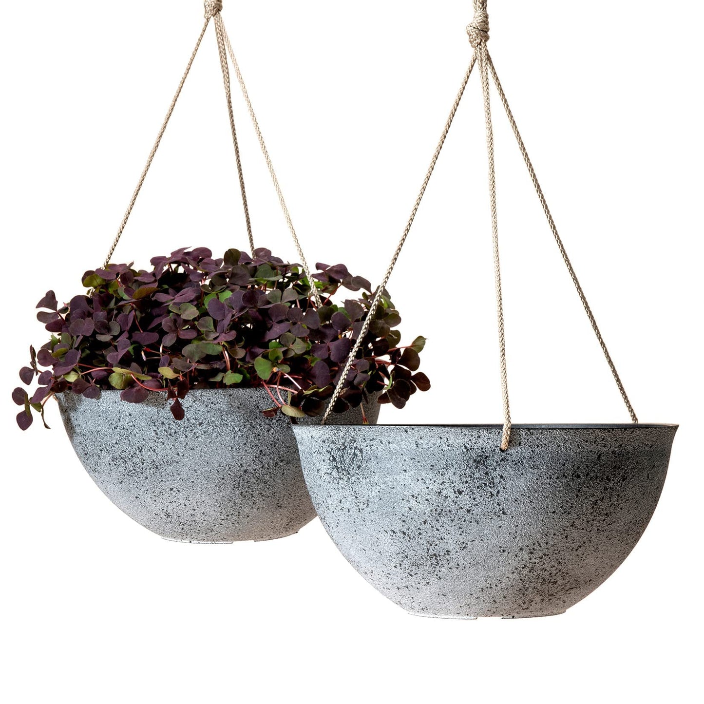 LA JOLIE MUSE Large Hanging Planters for Outdoor Plants - 13 Inch Hanging Flower Pots with Drainage Holes, Set of 2, Rock Grey
