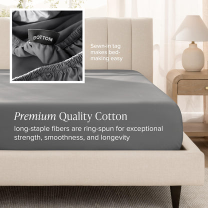 Bare Home 100% Organic Cotton Sateen Fitted Sheet - 400 Thread Count - Smooth Sateen Weave - Breathable & Cooling - Hotel Luxury - Durable Fitted Sheet - Deep Pocket (King, Grey)