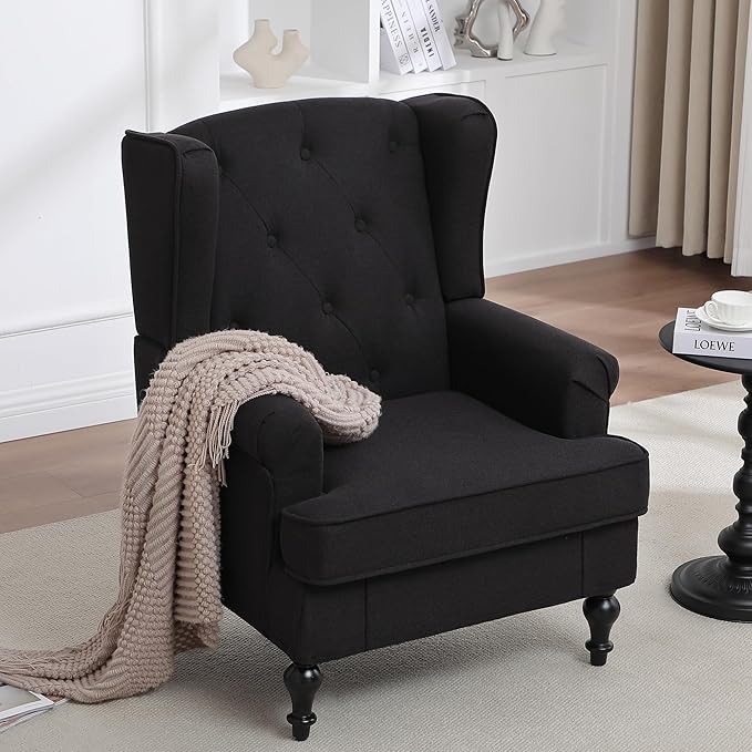 Accent Chair for Living Room, Mid Century Modern Upholstered Armchair, Wingback
