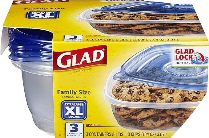 Glad Family Size Food Storage Containers, XL Square