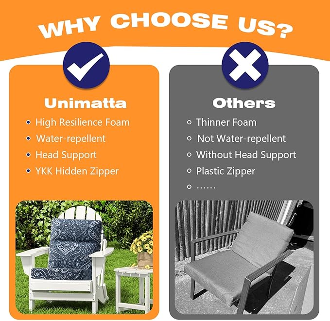 Unimatta Outdoor High Back Chair Cushion Seat Pads, 44 x 21 Inch