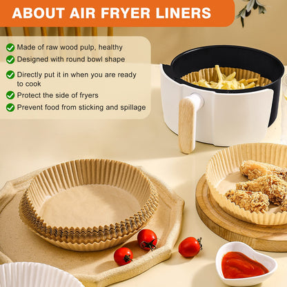 Air Fryer Paper Liners, 125Pcs Parchment Paper, Air Fryer Liners Disposable for Microwave, Non-Stick Air Fryer Liner Square Free of Bleach (8IN)